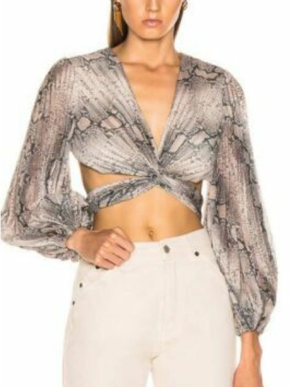 Zimmermann Taupe Snake-Print Twist Crop Top